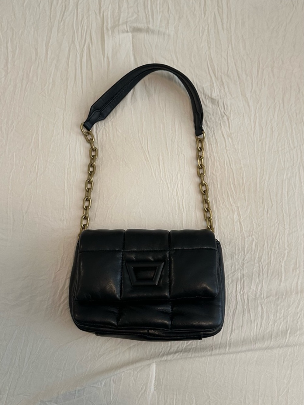 Zara Black Quilted Shoulder Bag with Chain Detail